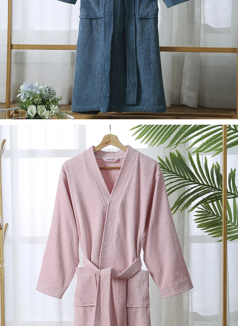 100% Cotton Bathrobe for Men Long Thick Absorbent Terry Bath Robe