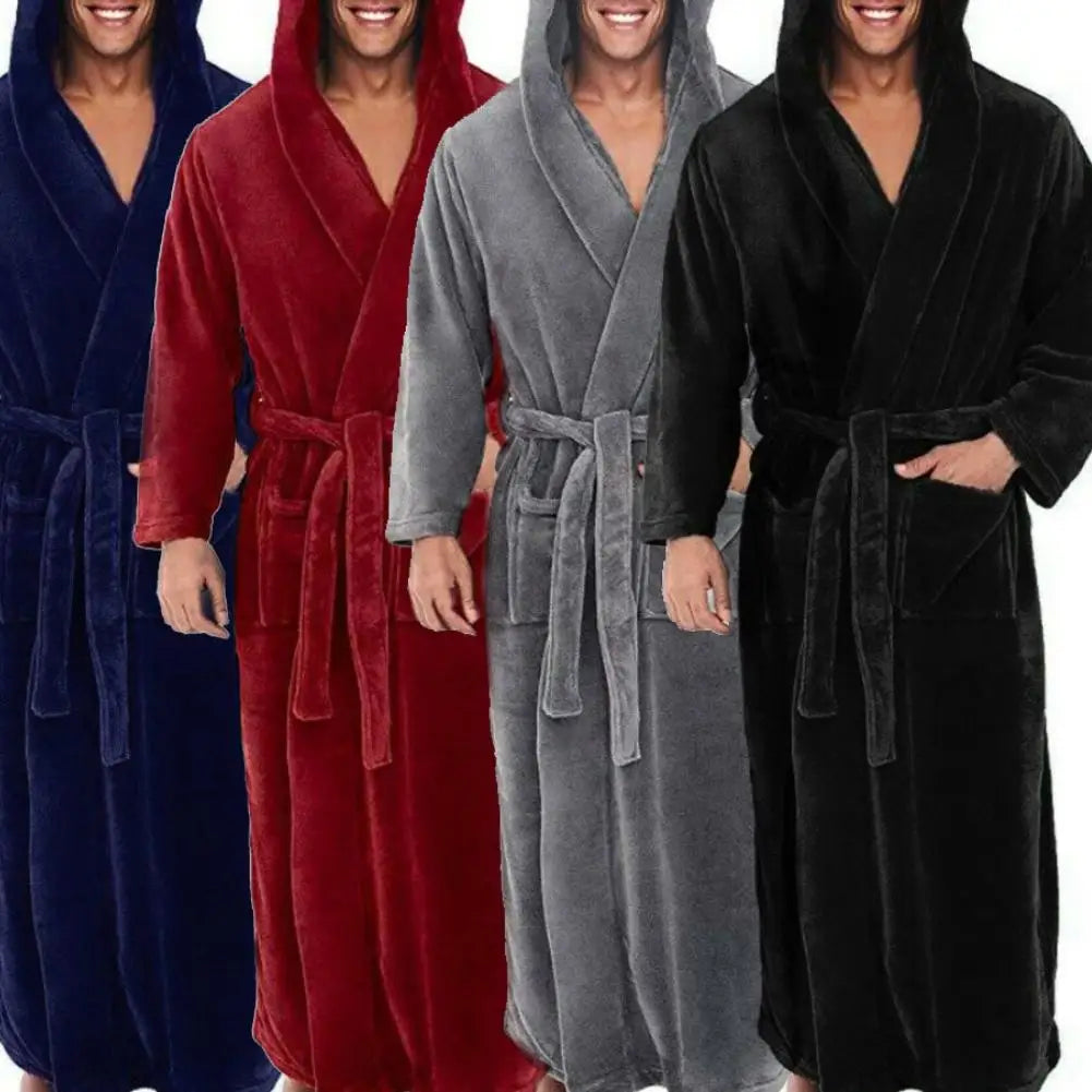 Winter Men Robes Soft Fleece Pockets
