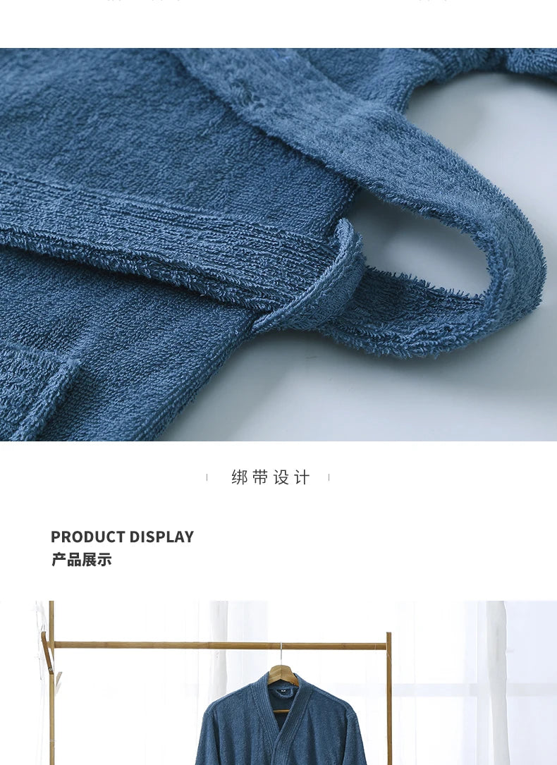 100% Cotton Bathrobe for Men Long Thick Absorbent Terry Bath Robe