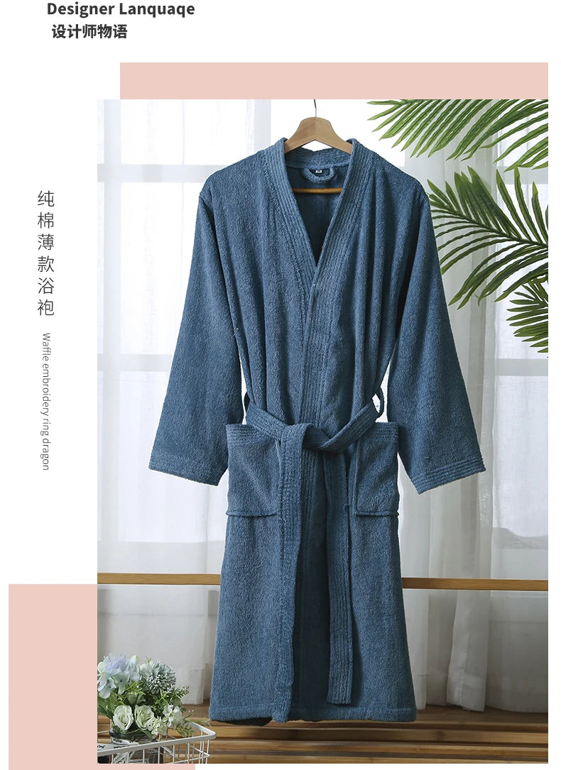 100% Cotton Bathrobe for Men Long Thick Absorbent Terry Bath Robe