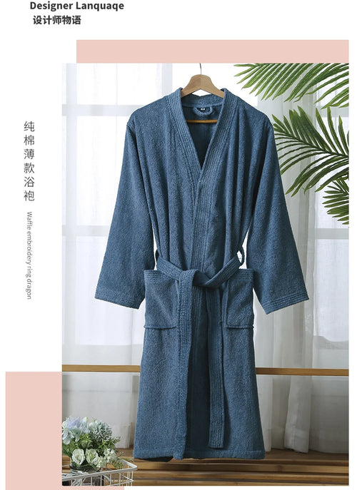 100% Cotton Bathrobe for Men Long Thick Absorbent Terry Bath Robe
