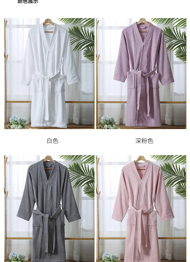 100% Cotton Bathrobe for Men Long Thick Absorbent Terry Bath Robe