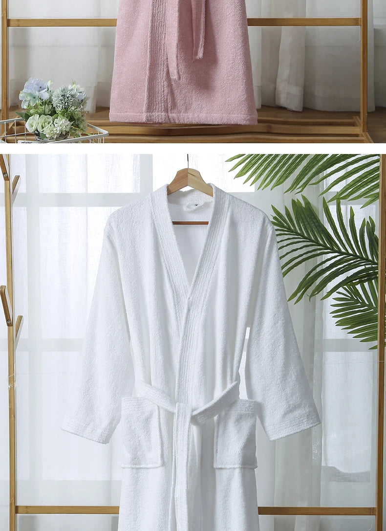 100% Cotton Bathrobe for Men Long Thick Absorbent Terry Bath Robe