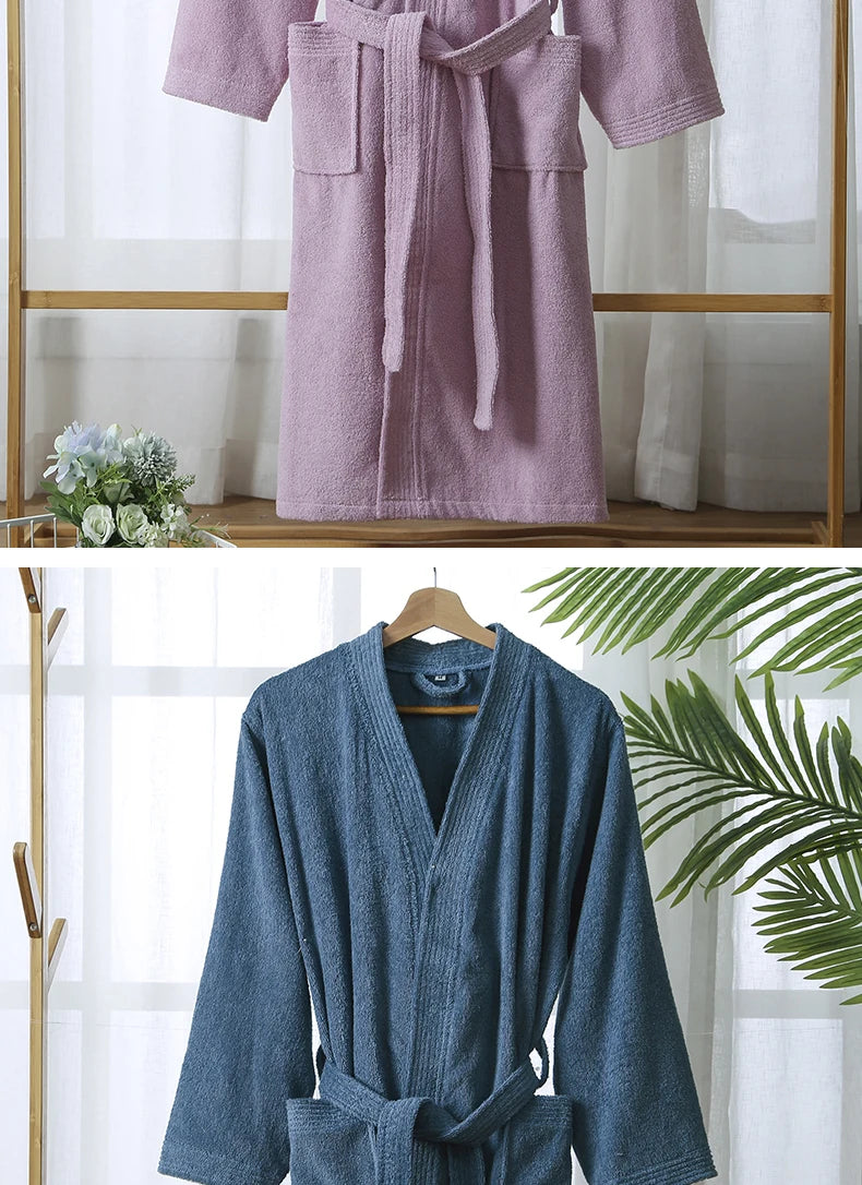 100% Cotton Bathrobe for Men Long Thick Absorbent Terry Bath Robe