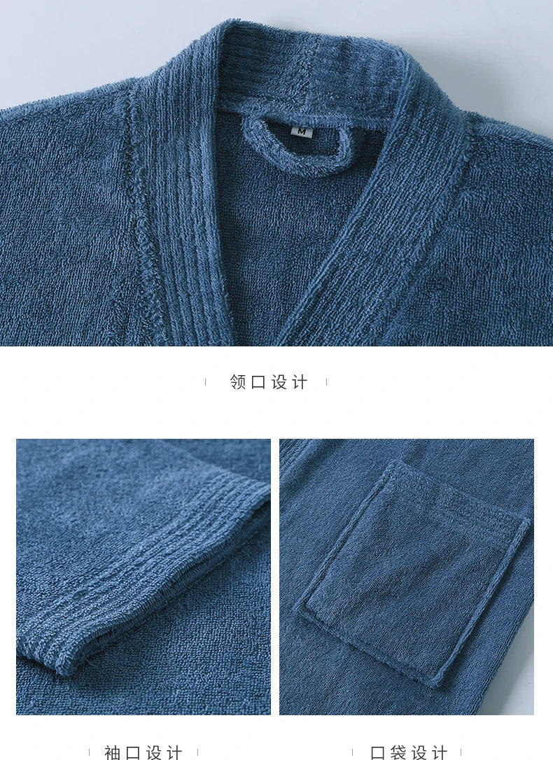 100% Cotton Bathrobe for Men Long Thick Absorbent Terry Bath Robe