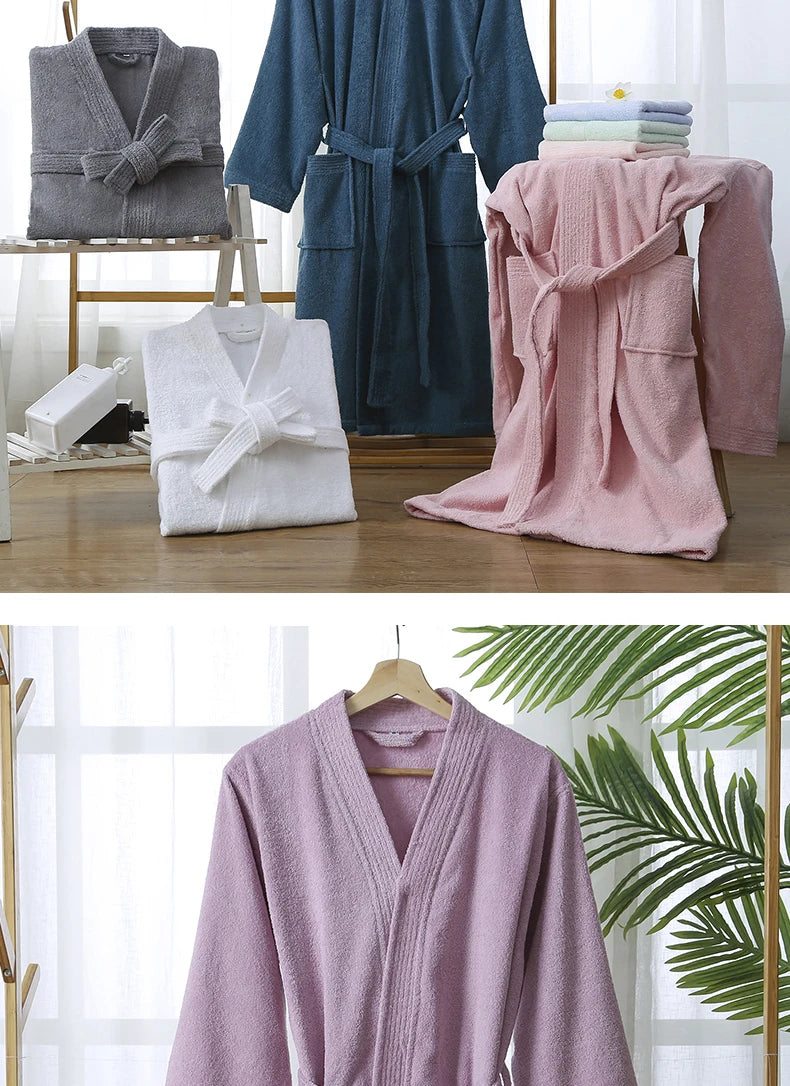 100% Cotton Bathrobe for Men Long Thick Absorbent Terry Bath Robe