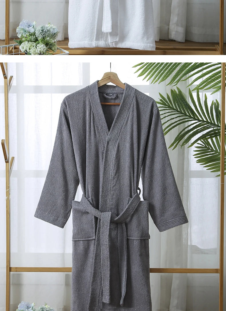 100% Cotton Bathrobe for Men Long Thick Absorbent Terry Bath Robe