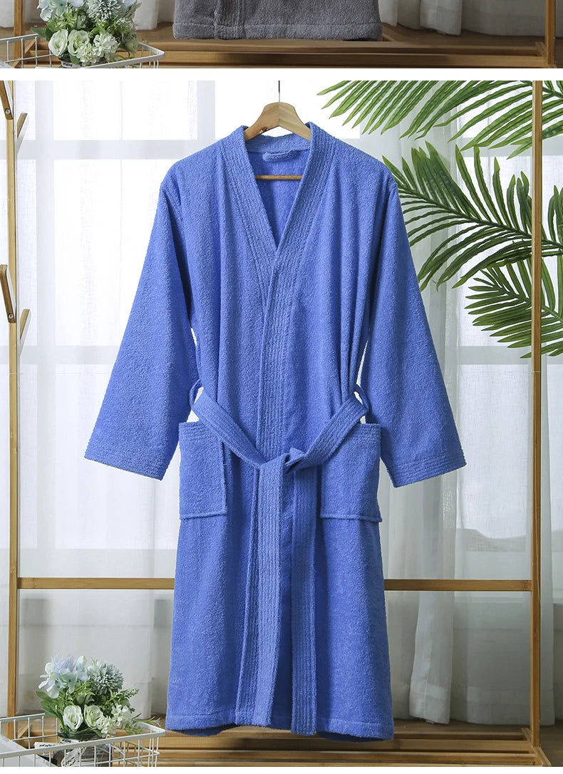 100% Cotton Bathrobe for Men Long Thick Absorbent Terry Bath Robe