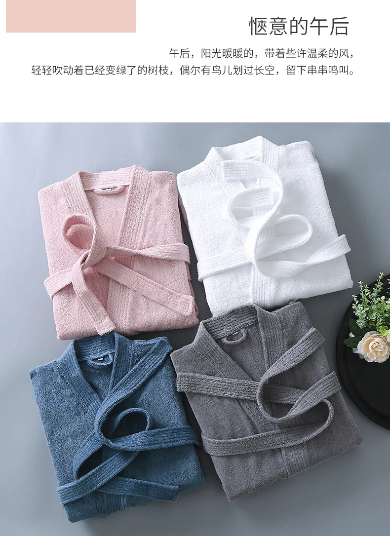 100% Cotton Bathrobe for Men Long Thick Absorbent Terry Bath Robe