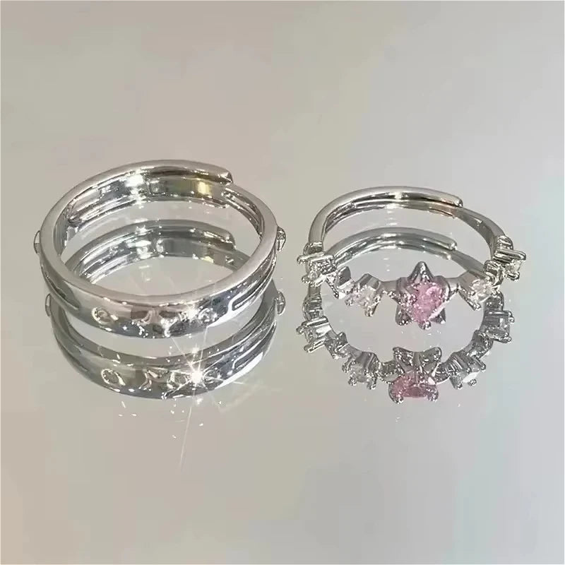 Luxury Pink Rhinestone Star Rings for Women