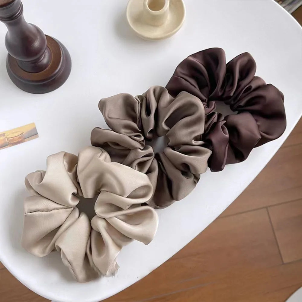 3pcs Luxury Satin Scrunchies Neutral Soft Silk.