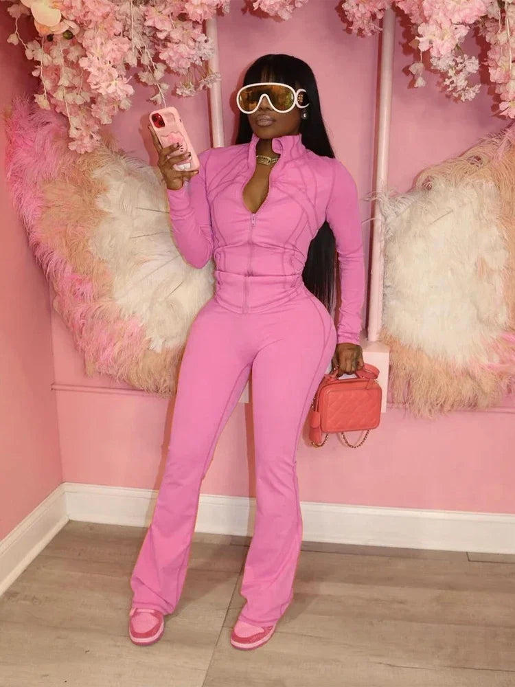 Two Piece Flared Pants Tracksuits Set