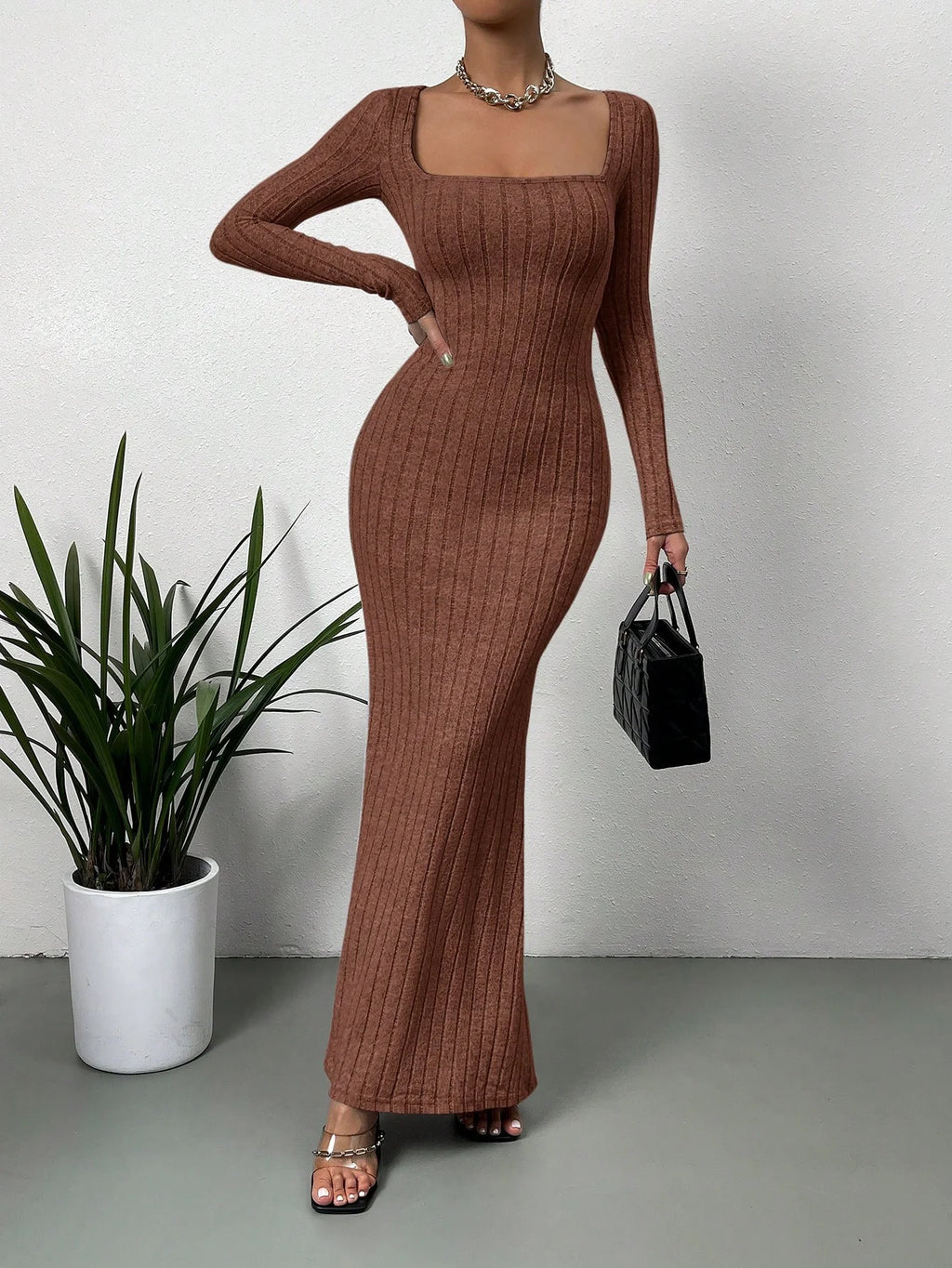 women's slim fit  square neck bodycon
