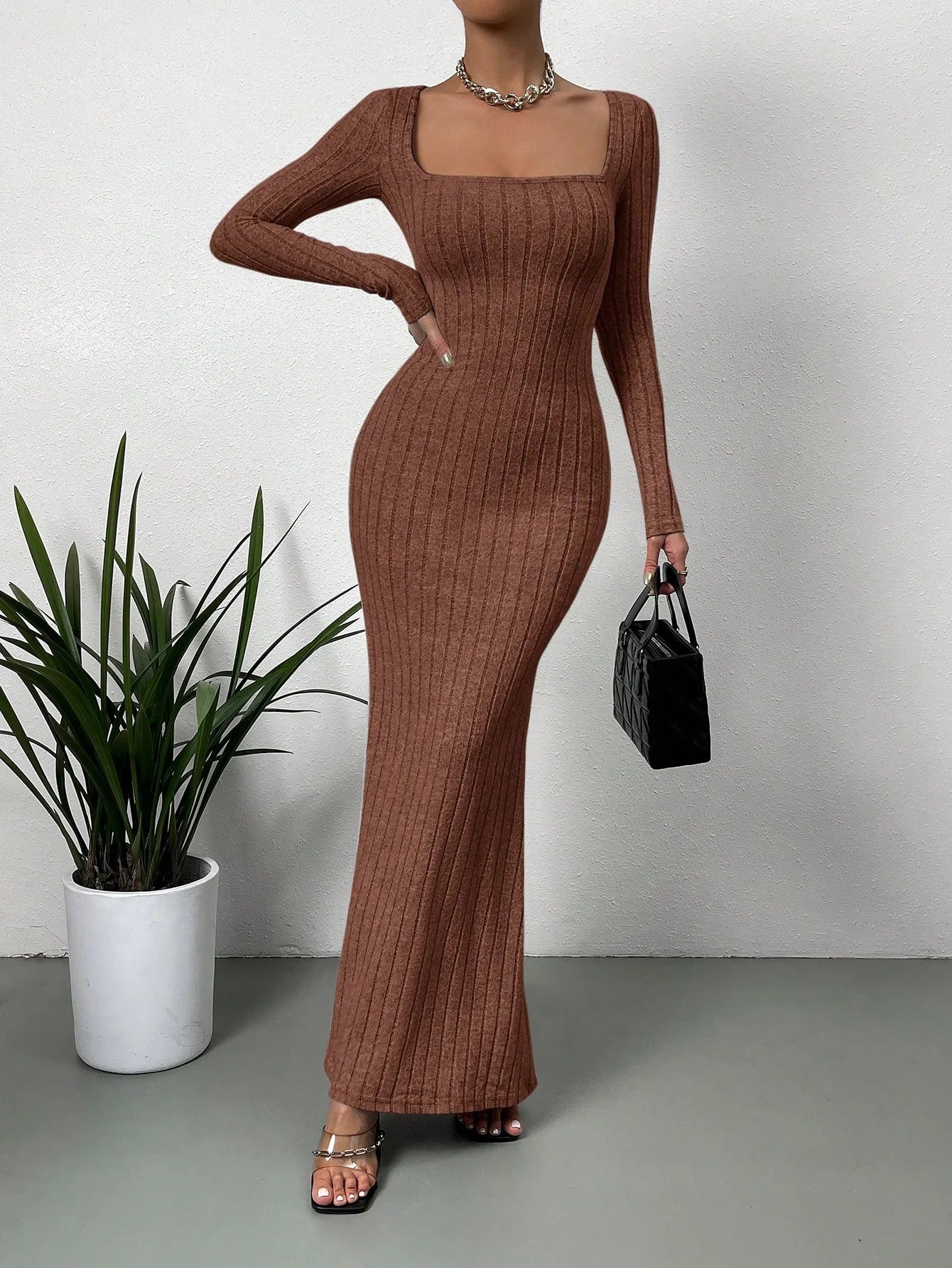 women's slim fit  square neck bodycon