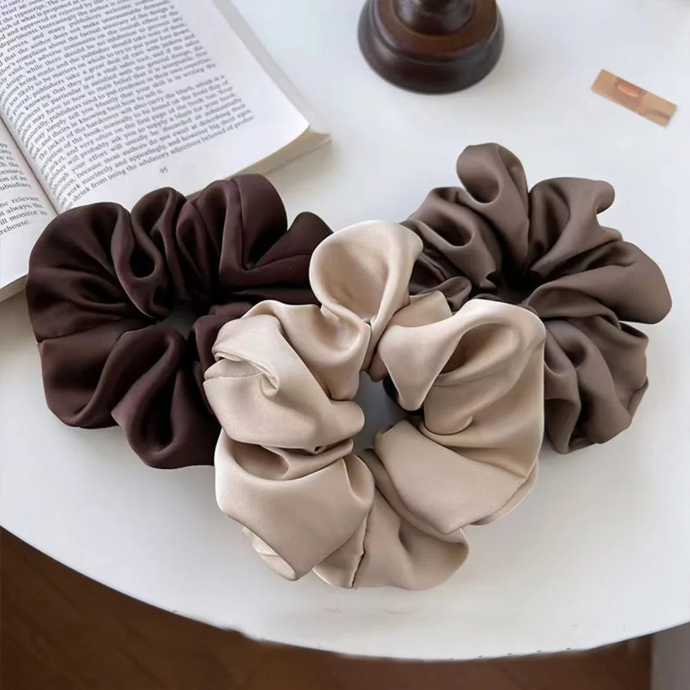3pcs Luxury Satin Scrunchies Neutral Soft Silk.