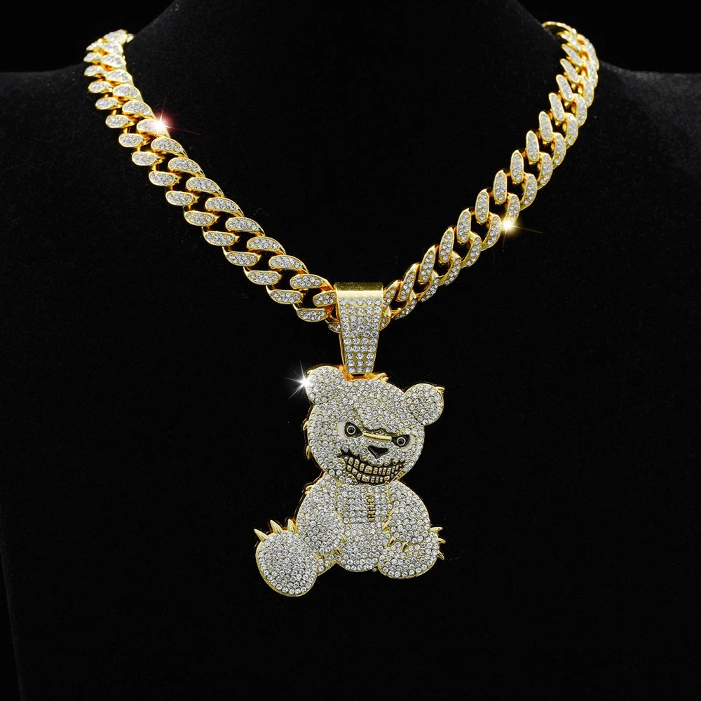 Aggressive Bear Pendants  with Cuban Chain