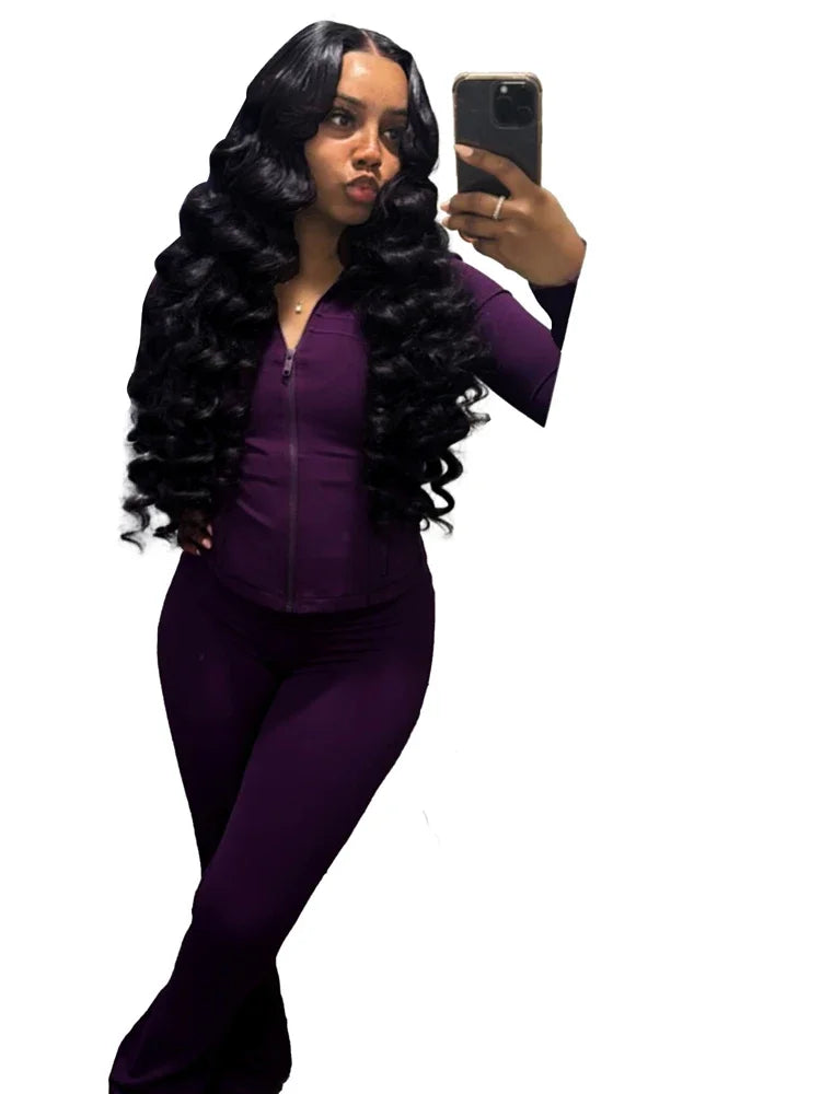 Two Piece Flared Pants Tracksuits Set