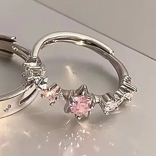 Luxury Pink Rhinestone Star Rings for Women