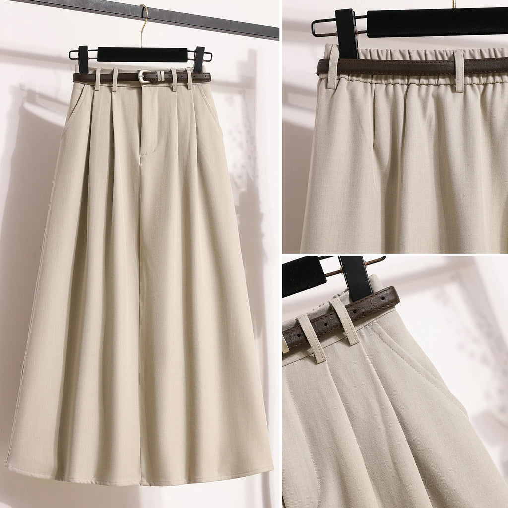 2025 High Waisted Suit Pleated Skirt and Autumn Elegant Solid Women's Wrap Umbrella Skirts
