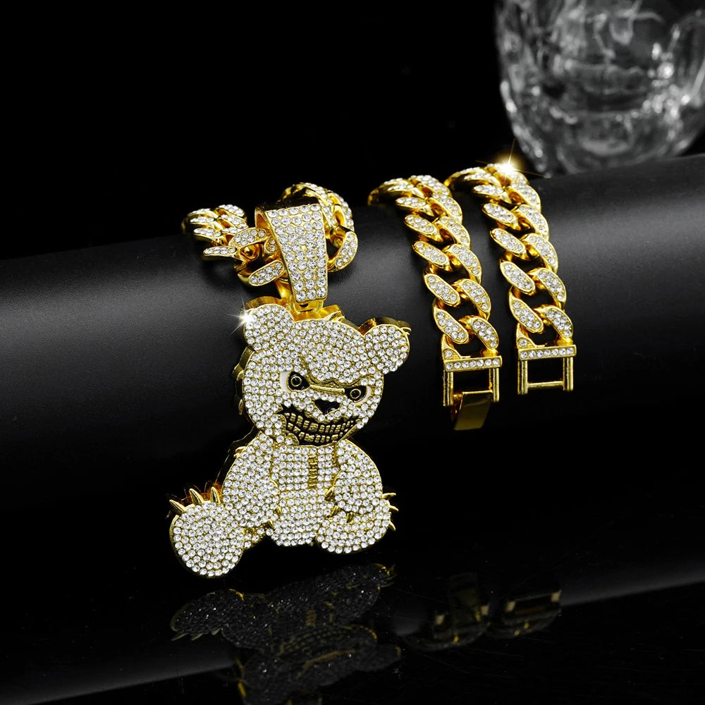 Aggressive Bear Pendants  with Cuban Chain