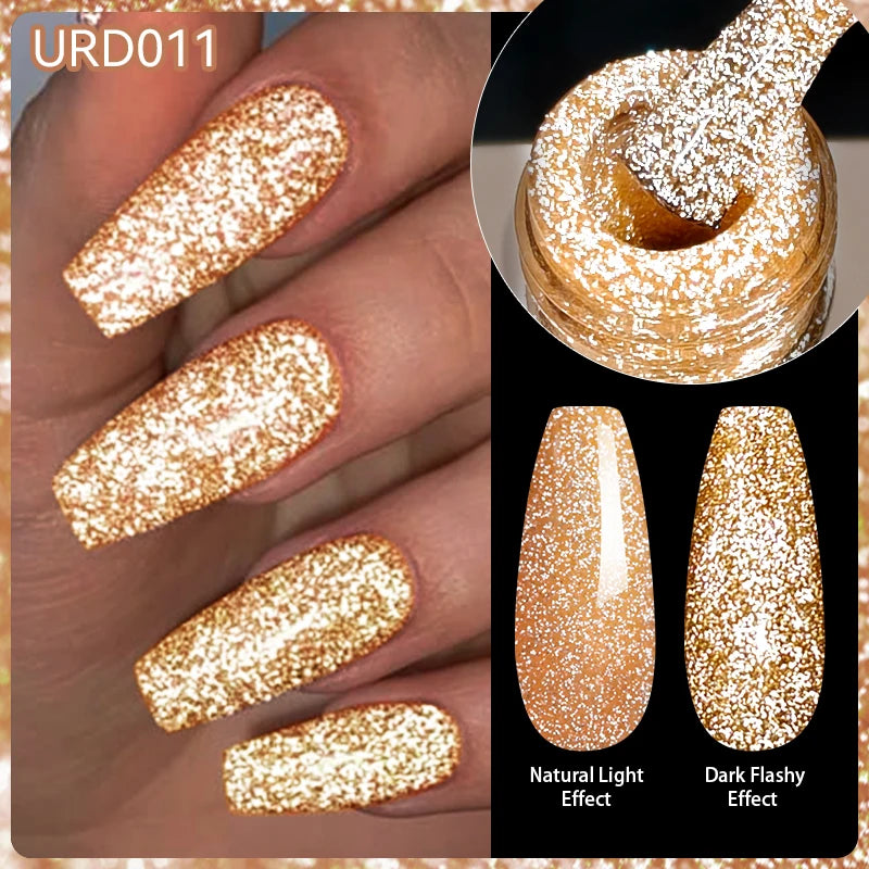 15ml Champagne Gold Sliver Reflective Glitter Gel Nail Polish
