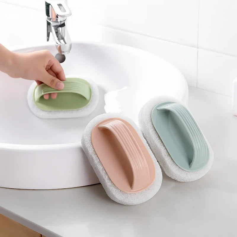 1PC Equipped with a handle, powerful cleaning bathtub brush, 
bathroom cleaning brush, striped magic sponge wipe