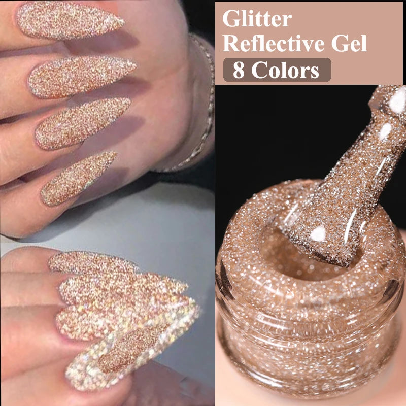 15ml Champagne Gold Sliver Reflective Glitter Gel Nail Polish