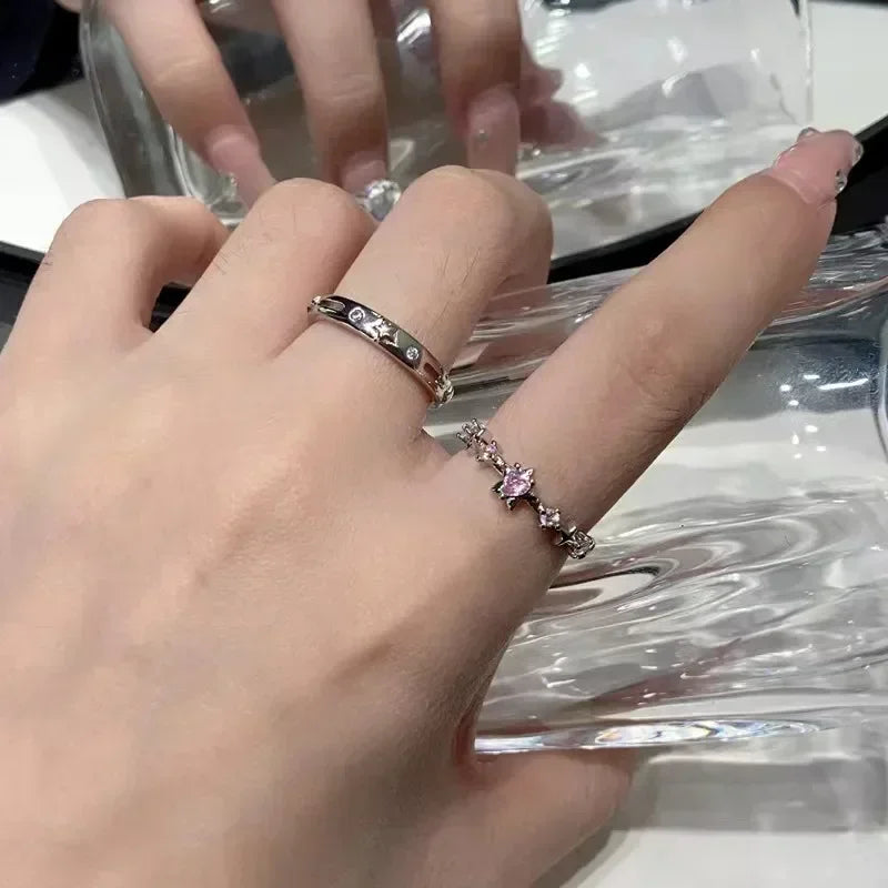 Luxury Pink Rhinestone Star Rings for Women