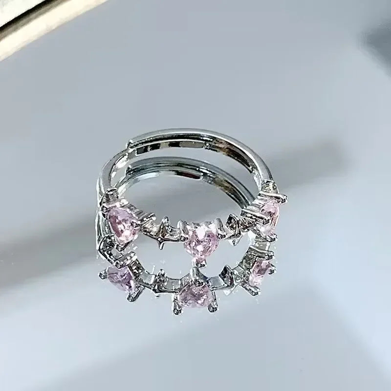 Luxury Pink Rhinestone Star Rings for Women