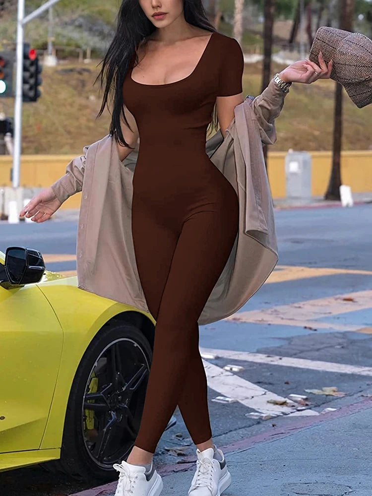 Women's Rompers Short Sleeve Solid Skinny Body-con