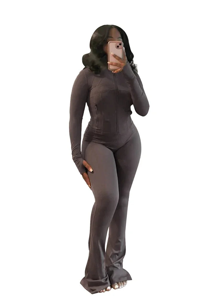 Two Piece Flared Pants Tracksuits Set