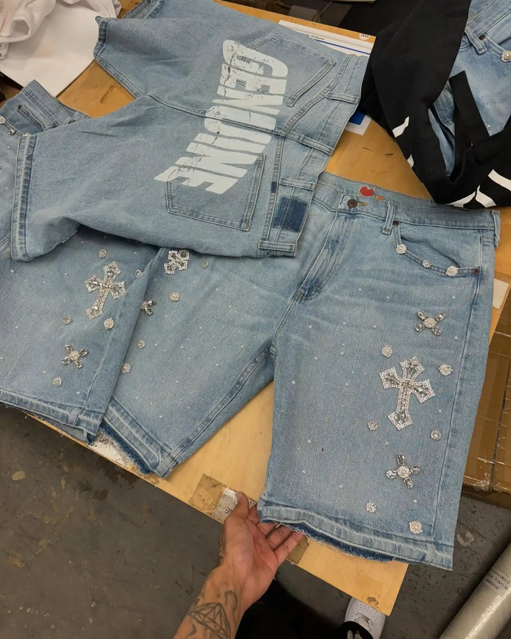 Diamond Cross Embroidery Shorts