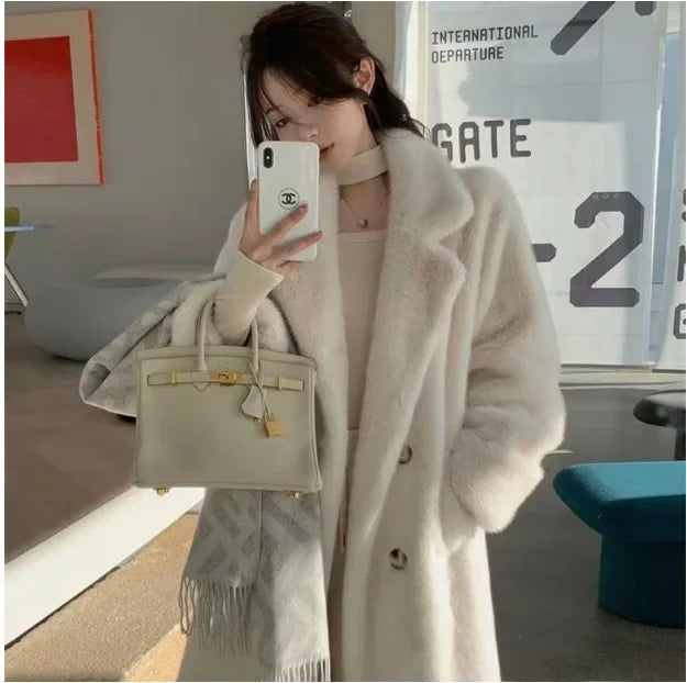 Women Long Thick Faux Fur Maxi Jacket