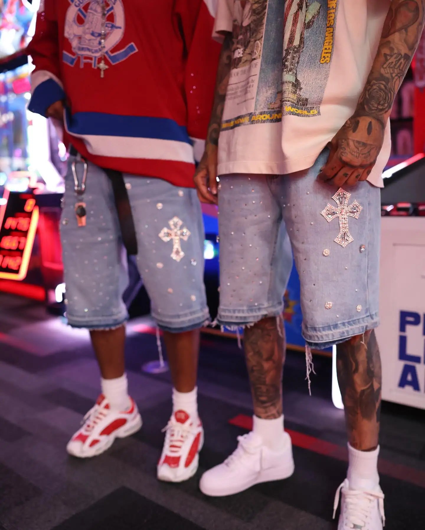 Diamond Cross Embroidery Shorts