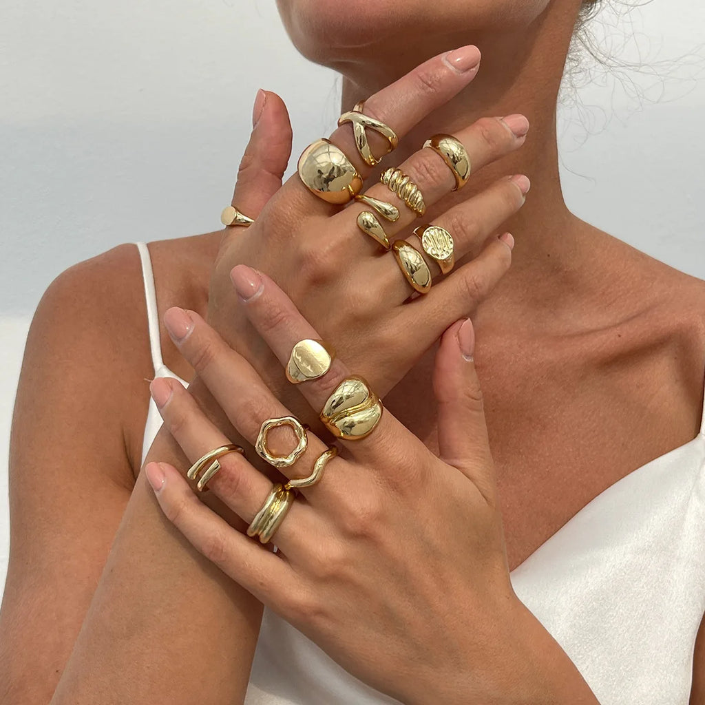 14pcs/set Vintage Metal Rings For Women