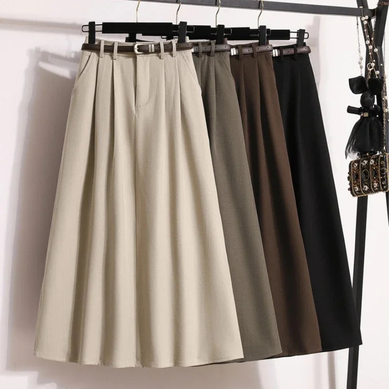 2025 High Waisted Suit Pleated Skirt and Autumn Elegant Solid Women's Wrap Umbrella Skirts