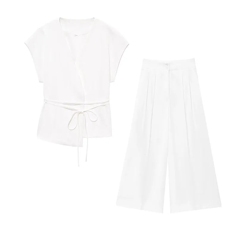 Women's Trouser Suits Sleeveless V-Neck Top