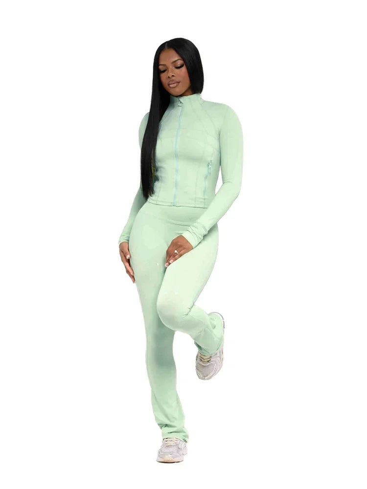 Two Piece Flared Pants Tracksuits Set