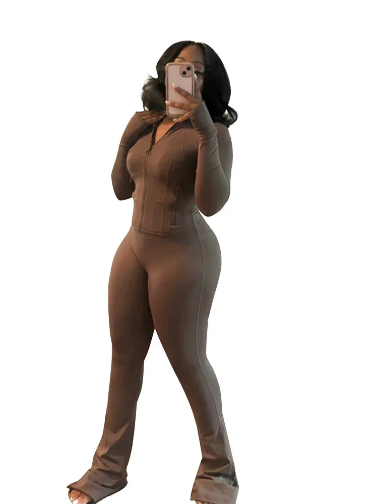 Two Piece Flared Pants Tracksuits Set