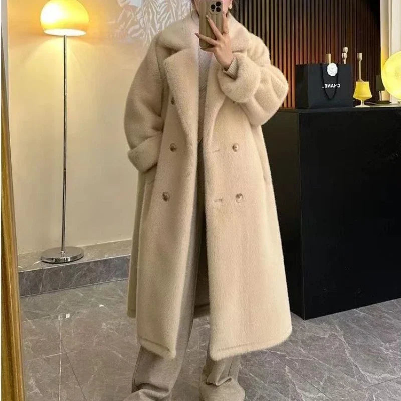 Women Long Thick Faux Fur Maxi Jacket