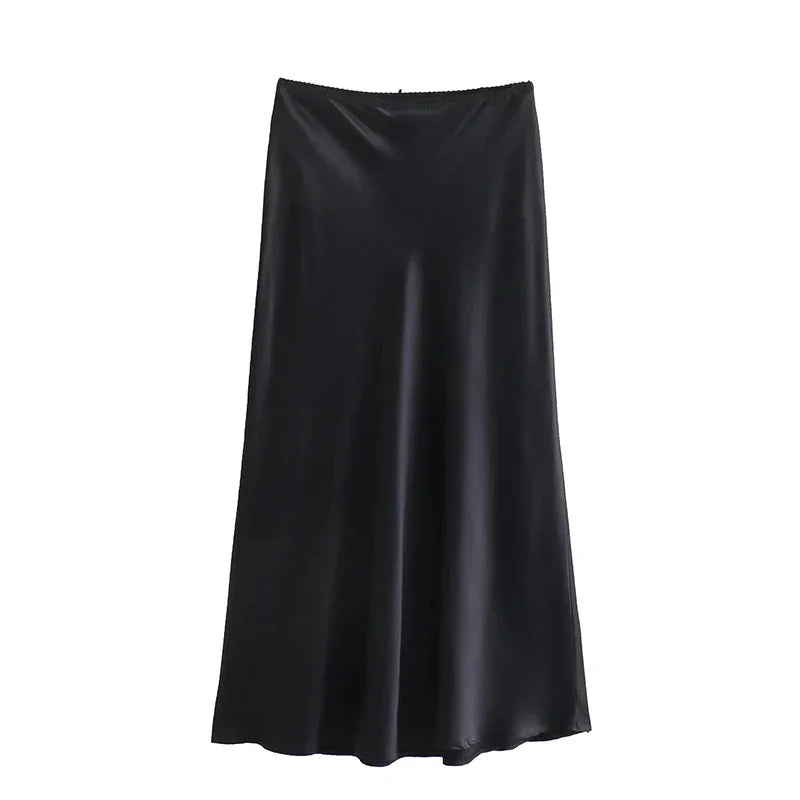 Women's Satin Bow-Decorated High-Waist Skirt