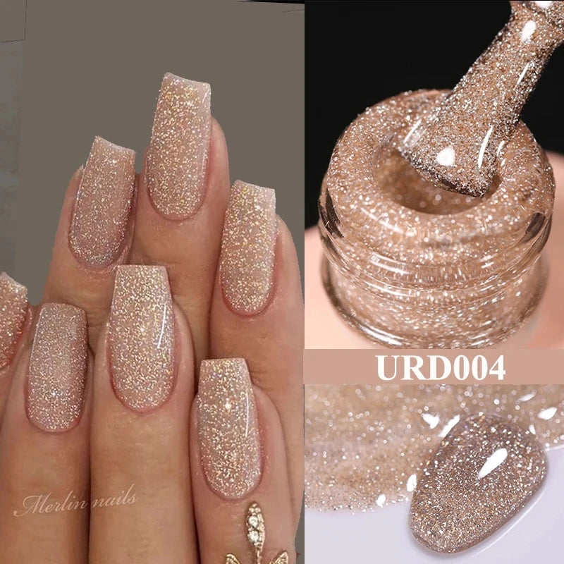 15ml Champagne Gold Sliver Reflective Glitter Gel Nail Polish
