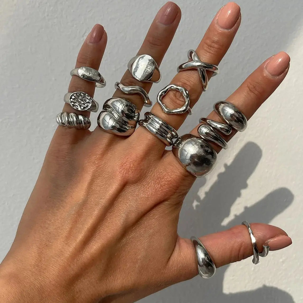 14pcs/set Vintage Metal Rings For Women