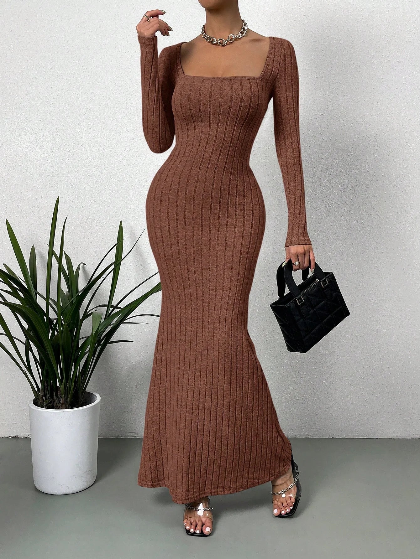 women's slim fit  square neck bodycon