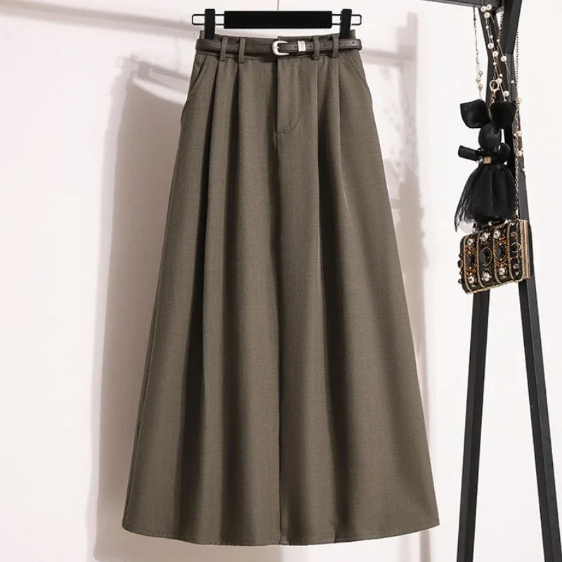 2025 High Waisted Suit Pleated Skirt and Autumn Elegant Solid Women's Wrap Umbrella Skirts