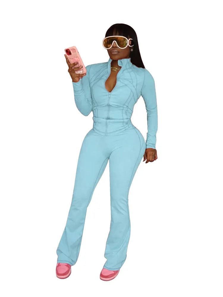 Two Piece Flared Pants Tracksuits Set