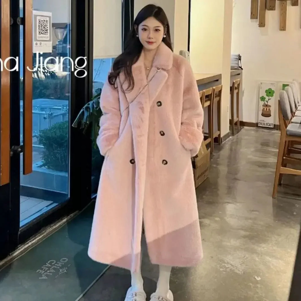 Women Long Thick Faux Fur Maxi Jacket