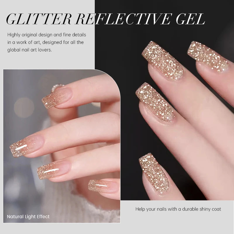15ml Champagne Gold Sliver Reflective Glitter Gel Nail Polish