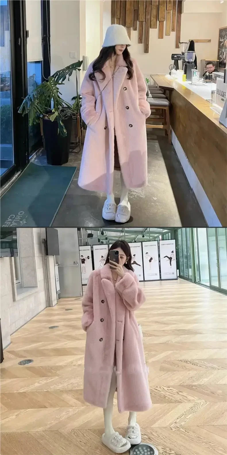 Women Long Thick Faux Fur Maxi Jacket