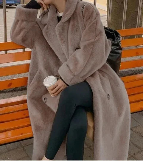 Women Long Thick Faux Fur Maxi Jacket